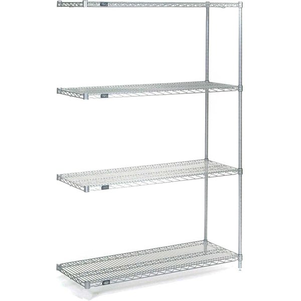 Nexel 4 Tier Wire Shelving Add-On Unit, Stainless Steel, 60W x 36D x 86H A36608S